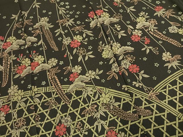 平和屋着物●訪問着　松竹梅　黒地　正絹　逸品　AABG4699fy