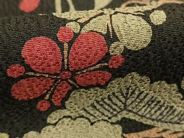 平和屋着物●訪問着　松竹梅　黒地　正絹　逸品　AABG4699fy