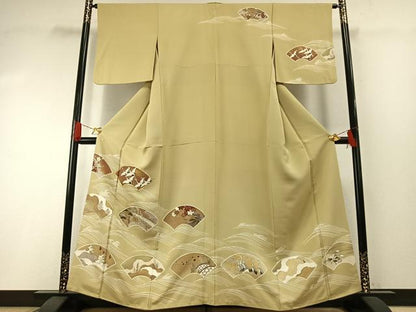 平和屋着物●訪問着　友禅　駒刺繍　地紙飛鳥文　金彩　正絹　逸品　AABG4701fy