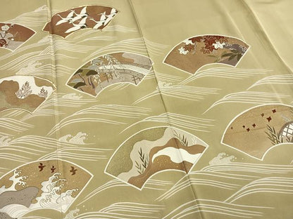 平和屋着物●訪問着　友禅　駒刺繍　地紙飛鳥文　金彩　正絹　逸品　AABG4701fy