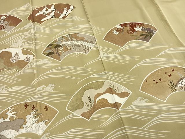 平和屋着物●訪問着　友禅　駒刺繍　地紙飛鳥文　金彩　正絹　逸品　AABG4701fy