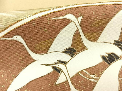 平和屋着物●訪問着　友禅　駒刺繍　地紙飛鳥文　金彩　正絹　逸品　AABG4701fy