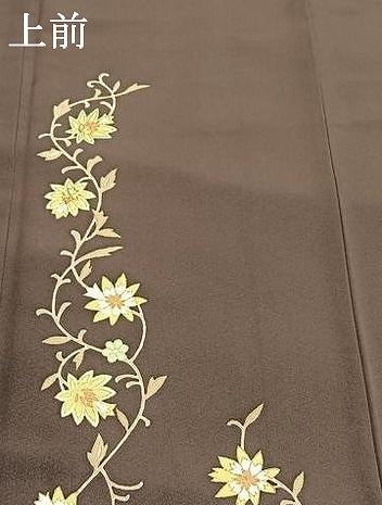 平和屋着物●訪問着　友禅　駒刺繍　花唐草文　滅紫色　金彩　正絹　逸品　AABG4702fy