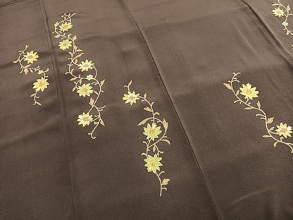 平和屋着物●訪問着　友禅　駒刺繍　花唐草文　滅紫色　金彩　正絹　逸品　AABG4702fy