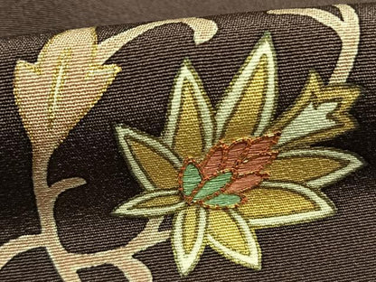 平和屋着物●訪問着　友禅　駒刺繍　花唐草文　滅紫色　金彩　正絹　逸品　AABG4702fy