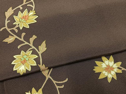 平和屋着物●訪問着　友禅　駒刺繍　花唐草文　滅紫色　金彩　正絹　逸品　AABG4702fy