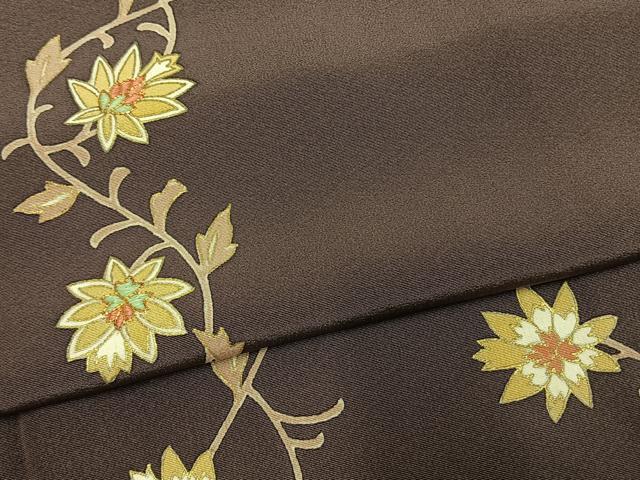平和屋着物●訪問着　友禅　駒刺繍　花唐草文　滅紫色　金彩　正絹　逸品　AABG4702fy