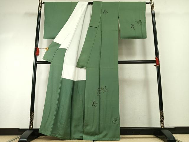 平和屋着物●中国人間国宝　将雪英　訪問着　中国三大刺繍　相良刺繍　総刺繍　鳥獣戯画　薄緑色　正絹　逸品　AABG4703fy