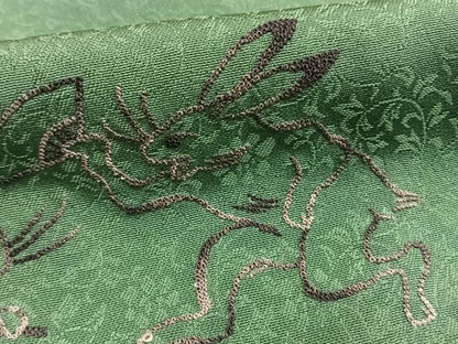 平和屋着物●中国人間国宝　将雪英　訪問着　中国三大刺繍　相良刺繍　総刺繍　鳥獣戯画　薄緑色　正絹　逸品　AABG4703fy