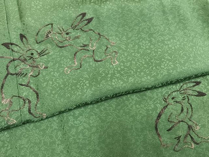 平和屋着物●中国人間国宝　将雪英　訪問着　中国三大刺繍　相良刺繍　総刺繍　鳥獣戯画　薄緑色　正絹　逸品　AABG4703fy