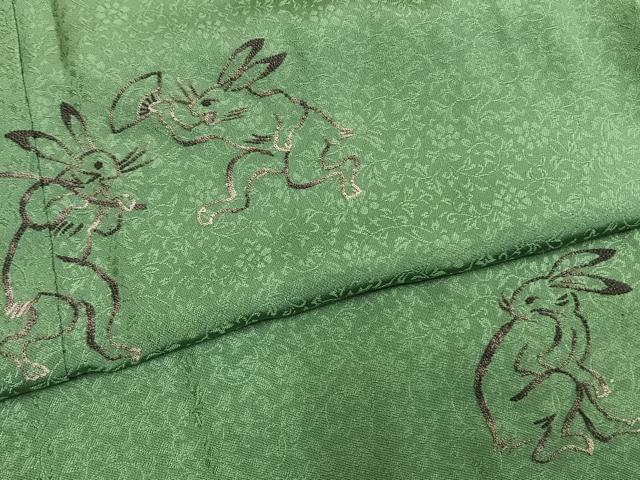 平和屋着物●中国人間国宝　将雪英　訪問着　中国三大刺繍　相良刺繍　総刺繍　鳥獣戯画　薄緑色　正絹　逸品　AABG4703fy