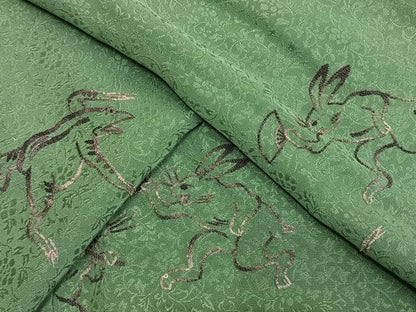 平和屋着物●中国人間国宝　将雪英　訪問着　中国三大刺繍　相良刺繍　総刺繍　鳥獣戯画　薄緑色　正絹　逸品　AABG4703fy