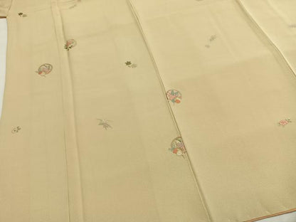 平和屋着物●上質な小紋　総刺繍　花蝶文　浅黄色　金糸　正絹　逸品　AABG4704fy