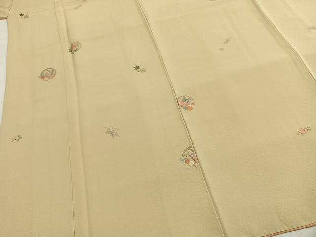 平和屋着物●上質な小紋　総刺繍　花蝶文　浅黄色　金糸　正絹　逸品　AABG4704fy