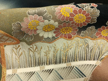 平和屋着物●京友禅の第一人者　松井青々　黒留袖　駒刺繍　風景花文　暈し染め　金彩　正絹　逸品　AABG4705fy