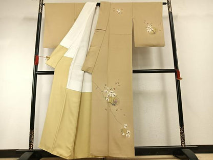 平和屋着物●訪問着　友禅　枝花文　枯色　暈し染め　金彩　正絹　逸品　AABG4706fy