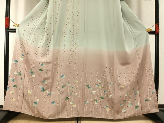 平和屋着物●訪問着　友禅　作家物　枝葉文　暈し染め　正絹　逸品　AABG4707fy
