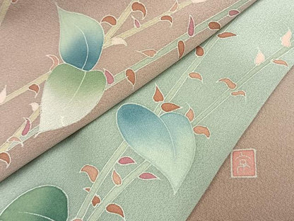 平和屋着物●訪問着　友禅　作家物　枝葉文　暈し染め　正絹　逸品　AABG4707fy