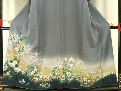 平和屋着物●訪問着　手描き　雪輪花鳥文　暈し染め　金銀彩　正絹　逸品　AABG4708fy