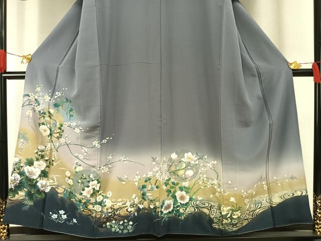 平和屋着物●訪問着　手描き　雪輪花鳥文　暈し染め　金銀彩　正絹　逸品　AABG4708fy