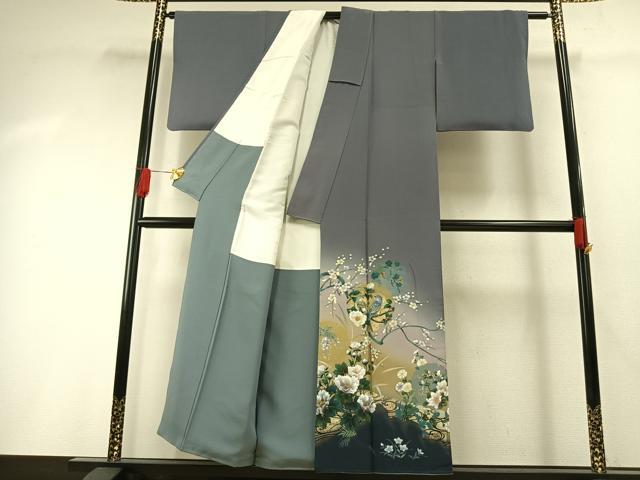 平和屋着物●訪問着　手描き　雪輪花鳥文　暈し染め　金銀彩　正絹　逸品　AABG4708fy