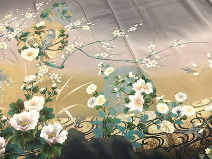 平和屋着物●訪問着　手描き　雪輪花鳥文　暈し染め　金銀彩　正絹　逸品　AABG4708fy