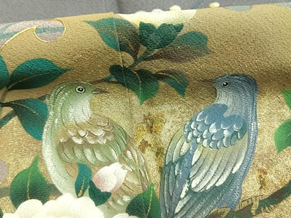 平和屋着物●訪問着　手描き　雪輪花鳥文　暈し染め　金銀彩　正絹　逸品　AABG4708fy