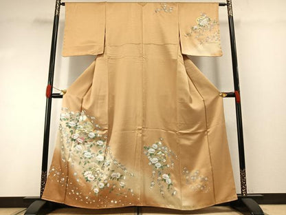 平和屋着物●訪問着　刺繍　枝花文　暈し染め　金銀彩　金糸　正絹　逸品　未使用　AABG4709fy