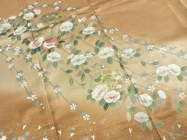 平和屋着物●訪問着　刺繍　枝花文　暈し染め　金銀彩　金糸　正絹　逸品　未使用　AABG4709fy