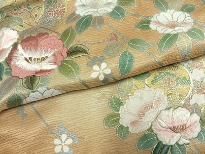 平和屋着物●訪問着　刺繍　枝花文　暈し染め　金銀彩　金糸　正絹　逸品　未使用　AABG4709fy