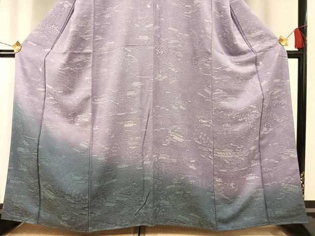 平和屋着物●お召　訪問着　風景文　暈し染め　正絹　逸品　未使用　AABG4714fy