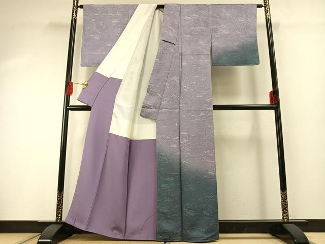 平和屋着物●お召　訪問着　風景文　暈し染め　正絹　逸品　未使用　AABG4714fy