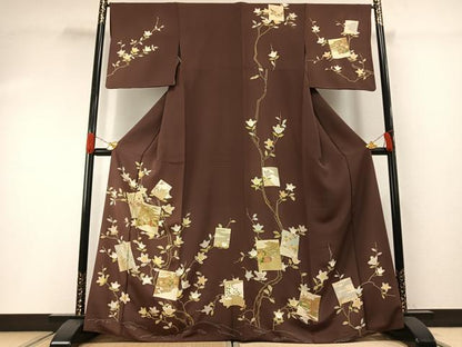 平和屋着物●訪問着　友禅　駒刺繍　色紙風景花文　金彩　そめの近江謹製　正絹　逸品　AABG4719fy