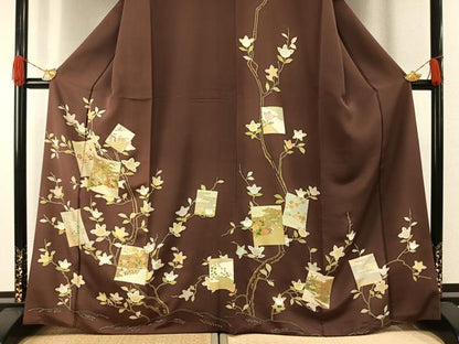 平和屋着物●訪問着　友禅　駒刺繍　色紙風景花文　金彩　そめの近江謹製　正絹　逸品　AABG4719fy