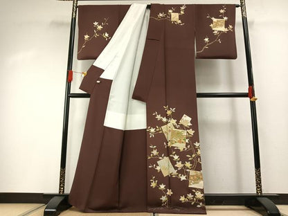 平和屋着物●訪問着　友禅　駒刺繍　色紙風景花文　金彩　そめの近江謹製　正絹　逸品　AABG4719fy