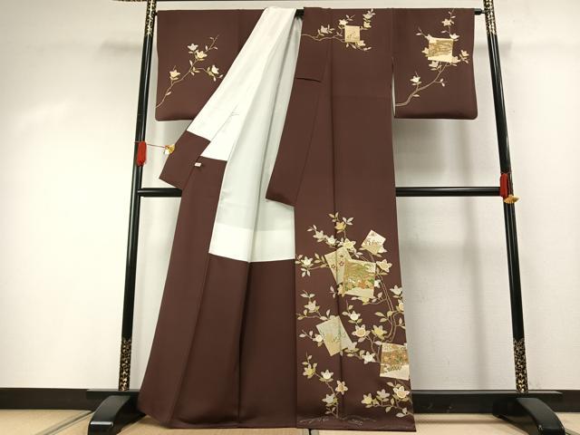 平和屋着物●訪問着　友禅　駒刺繍　色紙風景花文　金彩　そめの近江謹製　正絹　逸品　AABG4719fy