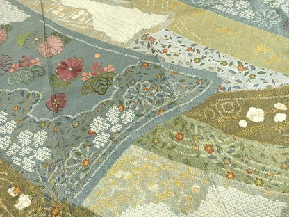 平和屋着物●訪問着　絞り　刺繍　貝紫　草花文　金糸　金彩　正絹　逸品　AABG4720fy