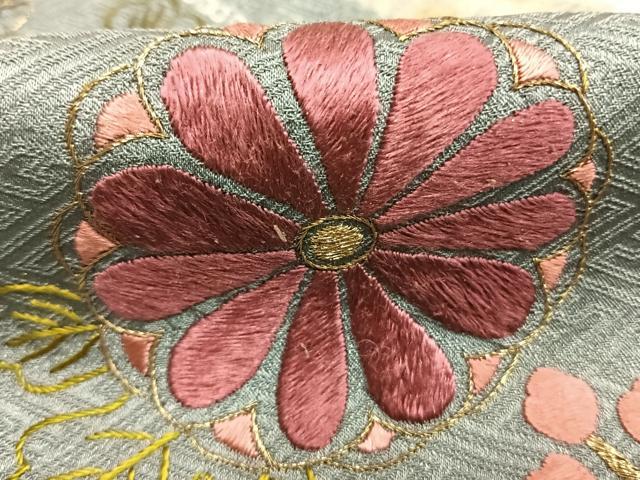 平和屋着物●訪問着　絞り　刺繍　貝紫　草花文　金糸　金彩　正絹　逸品　AABG4720fy