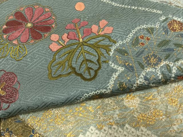平和屋着物●訪問着　絞り　刺繍　貝紫　草花文　金糸　金彩　正絹　逸品　AABG4720fy