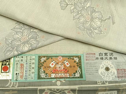 平和屋着物●恵大島紬織物謹製　本場大島紬　白大島　カタス7マルキ　白恵泥　ほたる灯　証紙付き　正絹　逸品　AABG4721fy