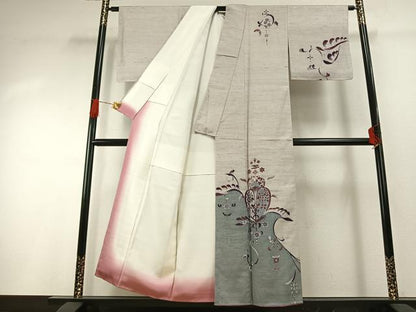 平和屋着物●結城紬　奥順　はたおり娘　訪問着　吉祥花文　証紙付き　正絹　逸品　未使用　AABG4722fy