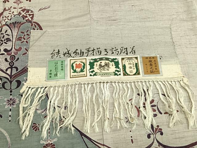 平和屋着物●結城紬　奥順　はたおり娘　訪問着　吉祥花文　証紙付き　正絹　逸品　未使用　AABG4722fy