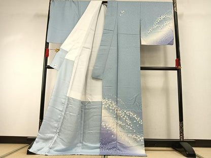 平和屋着物●訪問着　舞桜文　水色　暈し染め　銀彩　やまと誂製　ロング丈　正絹　逸品　AABG4723fy
