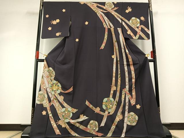 平和屋着物●訪問着　駒刺繍　熨斗花文　金彩　ロング丈　正絹　逸品　AABG4726fy