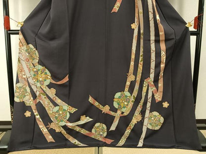 平和屋着物●訪問着　駒刺繍　熨斗花文　金彩　ロング丈　正絹　逸品　AABG4726fy