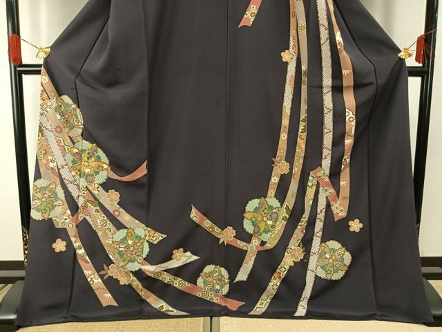 平和屋着物●訪問着　駒刺繍　熨斗花文　金彩　ロング丈　正絹　逸品　AABG4726fy