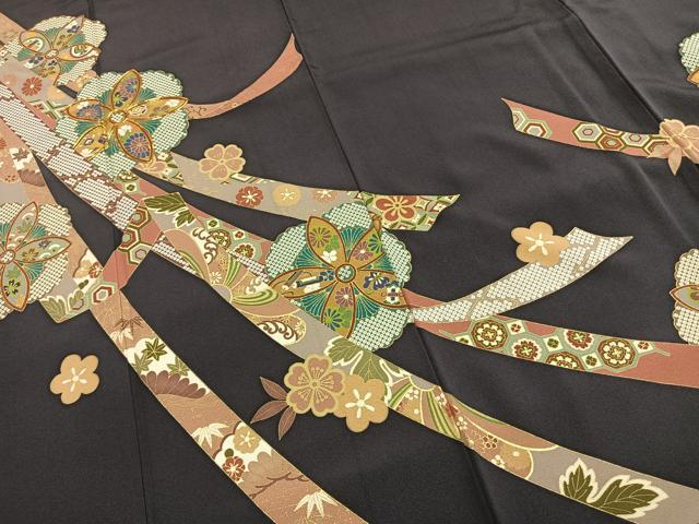 平和屋着物●訪問着　駒刺繍　熨斗花文　金彩　ロング丈　正絹　逸品　AABG4726fy