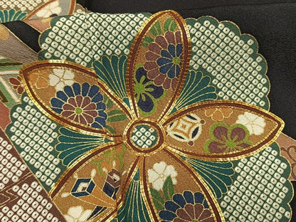 平和屋着物●訪問着　駒刺繍　熨斗花文　金彩　ロング丈　正絹　逸品　AABG4726fy