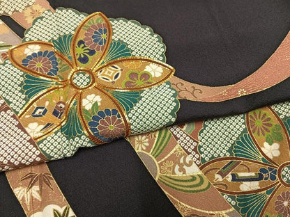 平和屋着物●訪問着　駒刺繍　熨斗花文　金彩　ロング丈　正絹　逸品　AABG4726fy