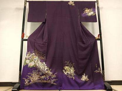 平和屋着物●螺鈿作家　藤本隆士　訪問着　扇面花文　暈し染め　金銀彩　さが美扱い　正絹　逸品　AABG4727fy